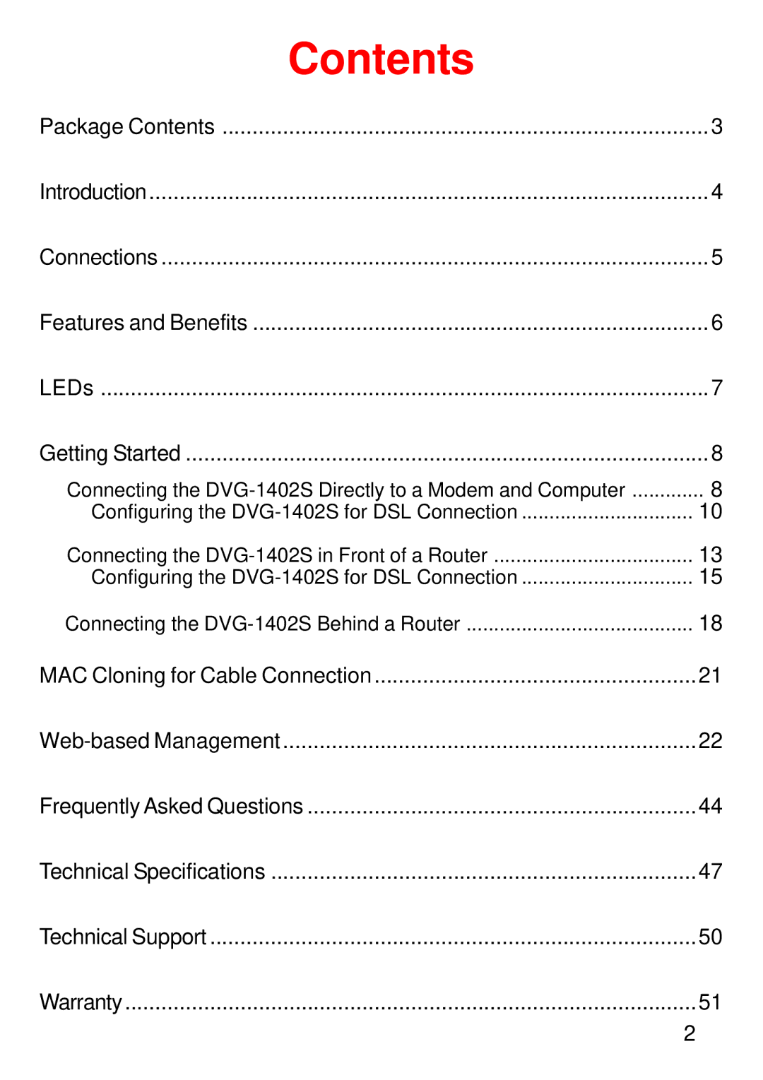 D-Link DVG-1402S manual Contents 