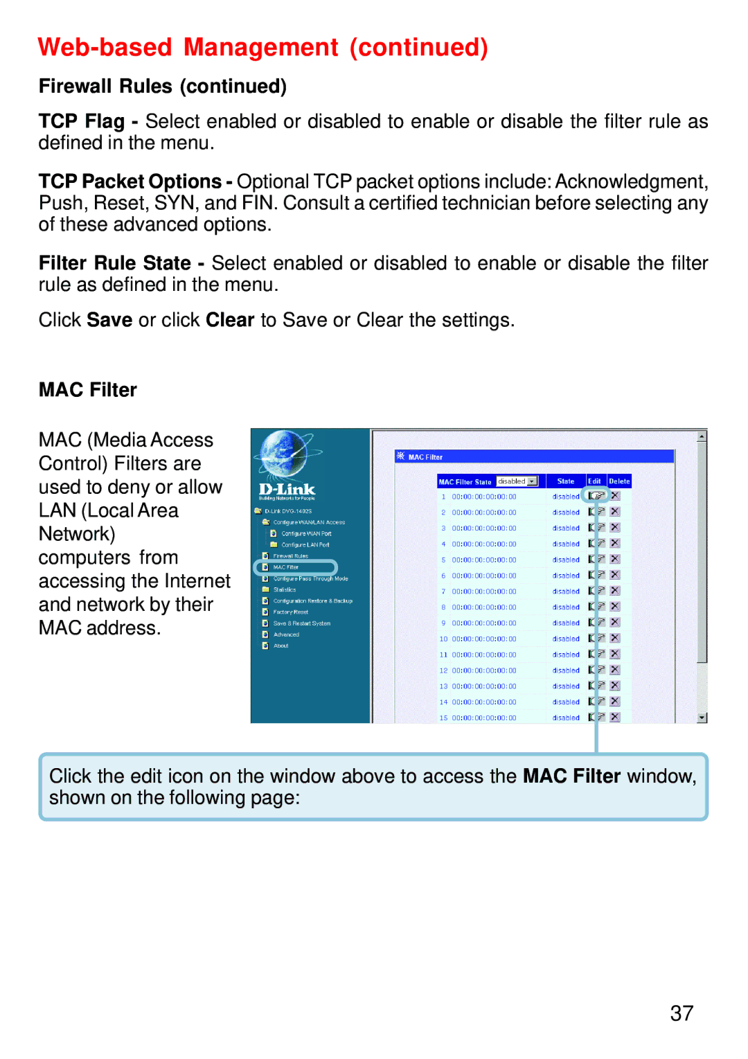 D-Link DVG-1402S manual MAC Filter 