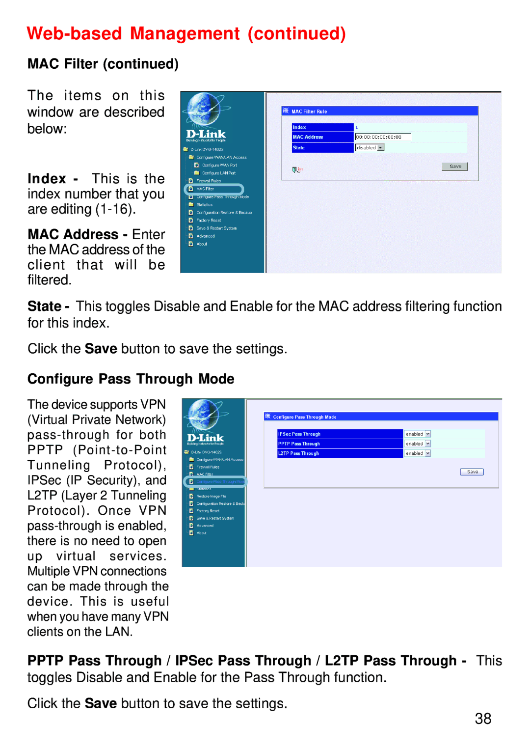 D-Link DVG-1402S manual Configure Pass Through Mode 