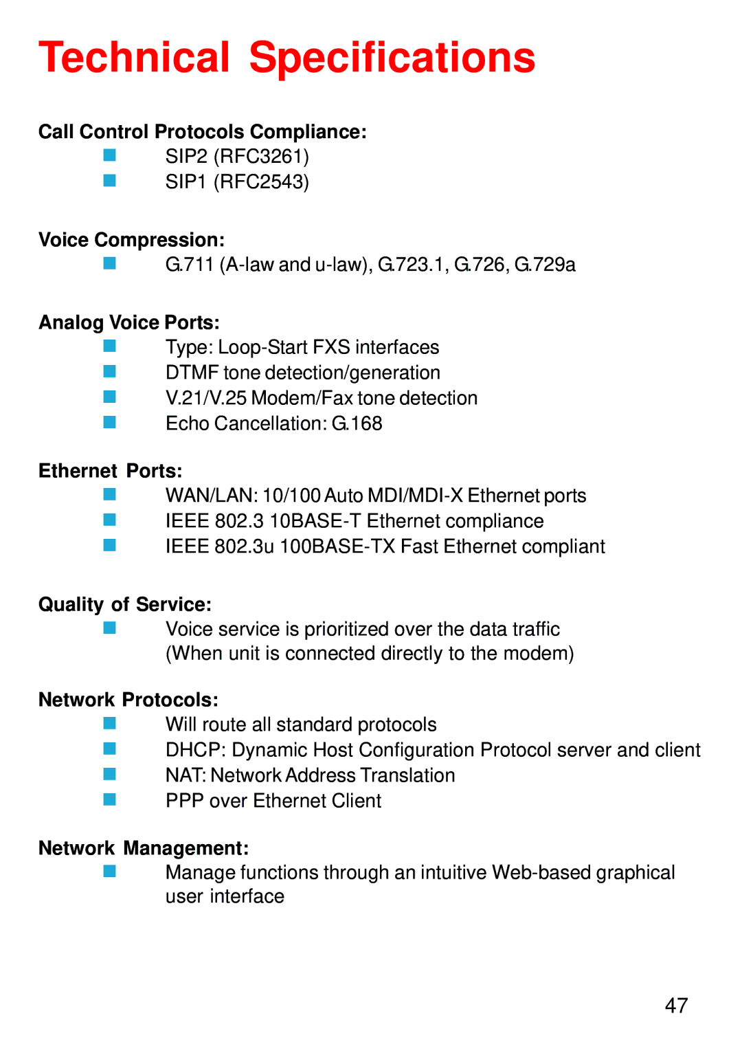 D-Link DVG-1402S manual Technical Specifications 