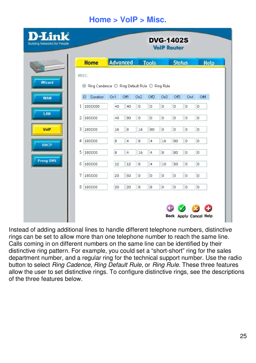 D-Link DVG-1402S manual Home VoIP Misc 