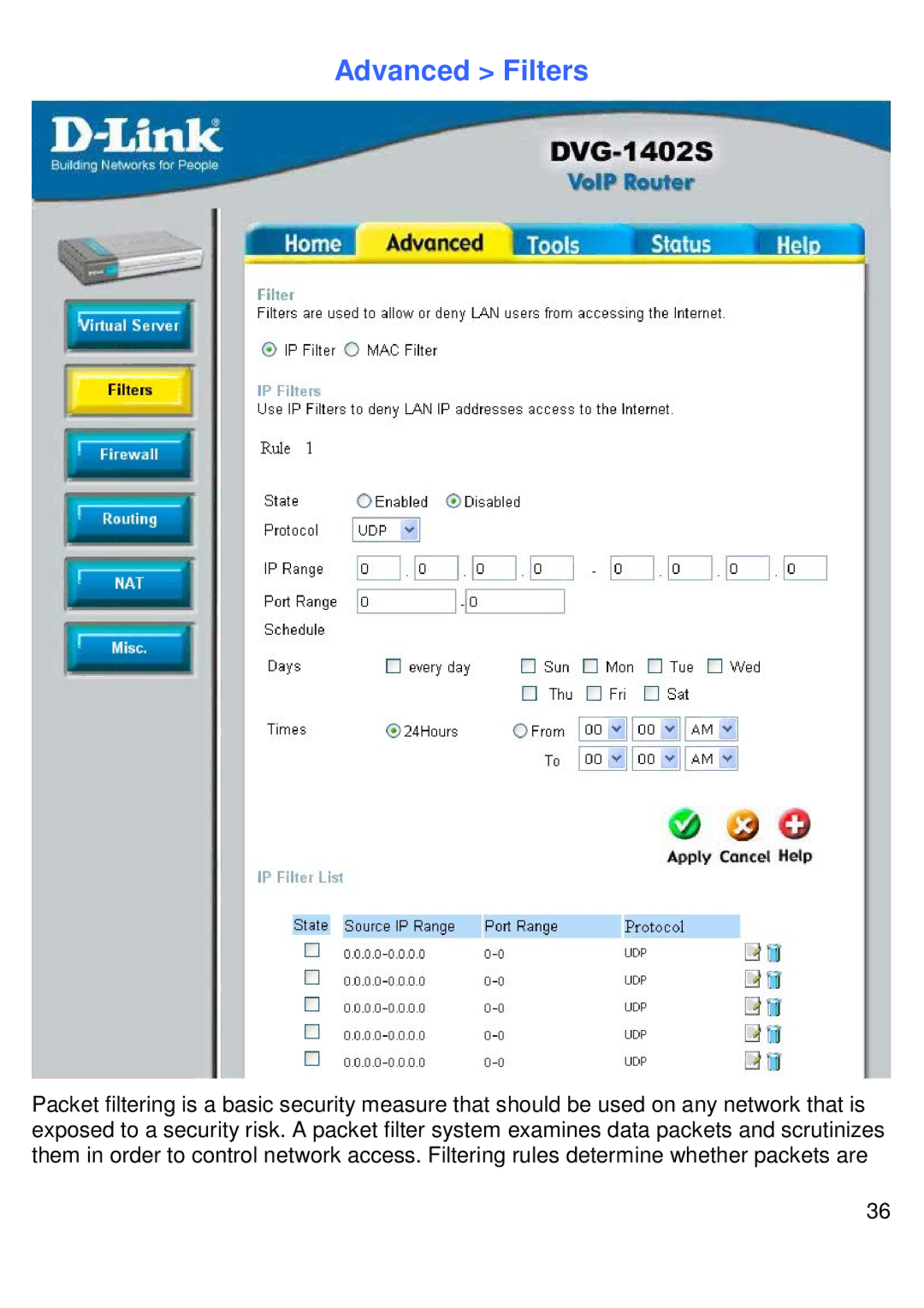 D-Link DVG-1402S manual Advanced Filters 