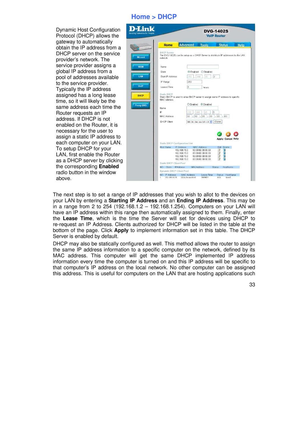 D-Link DVG-1402S manual Home Dhcp 