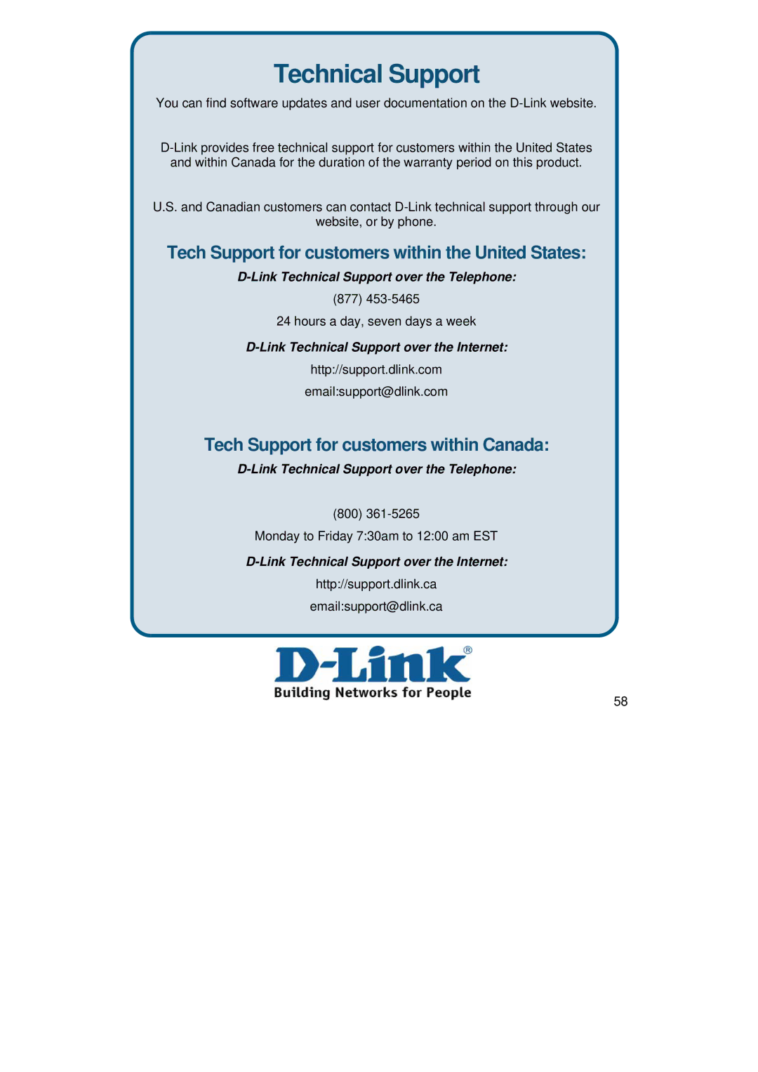 D-Link DVG-1402S manual Technical Support 