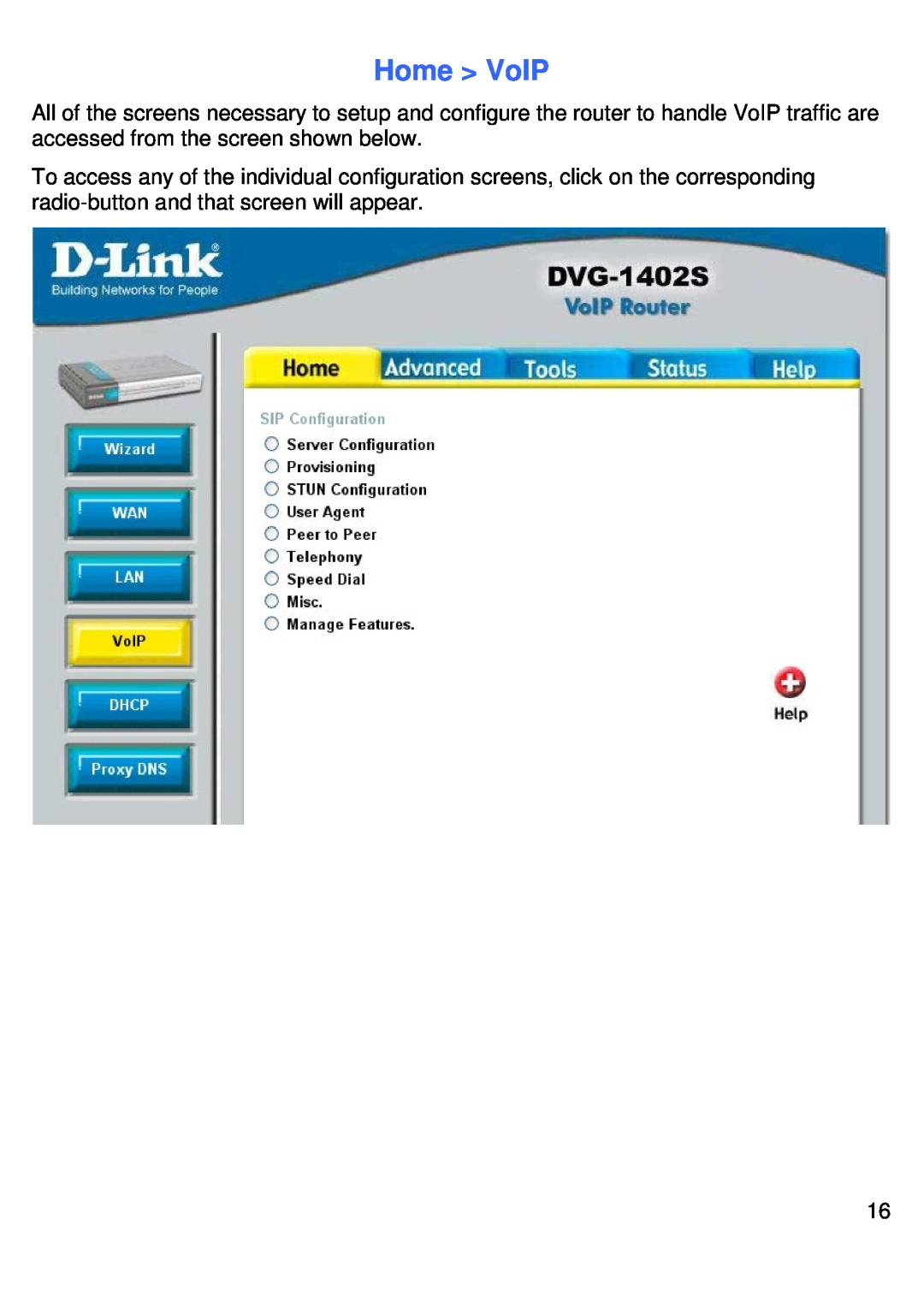 D-Link DVG-1402S manual Home VoIP 