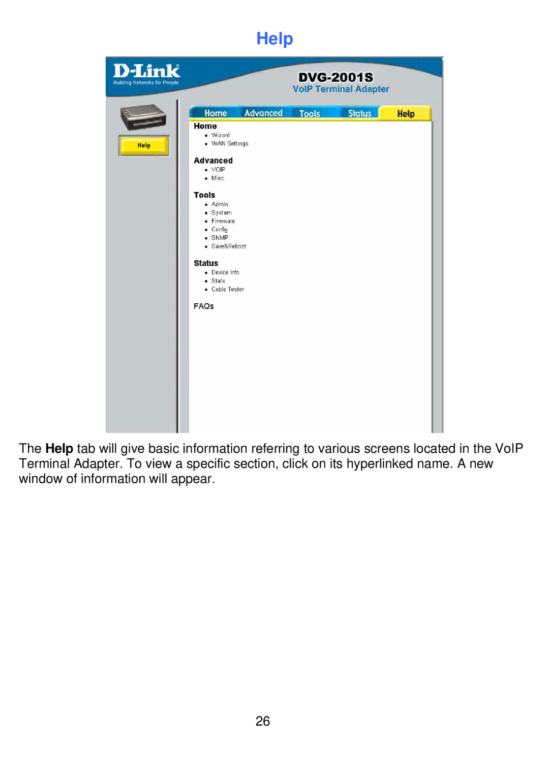 D-Link DVG-2001S manual Help 