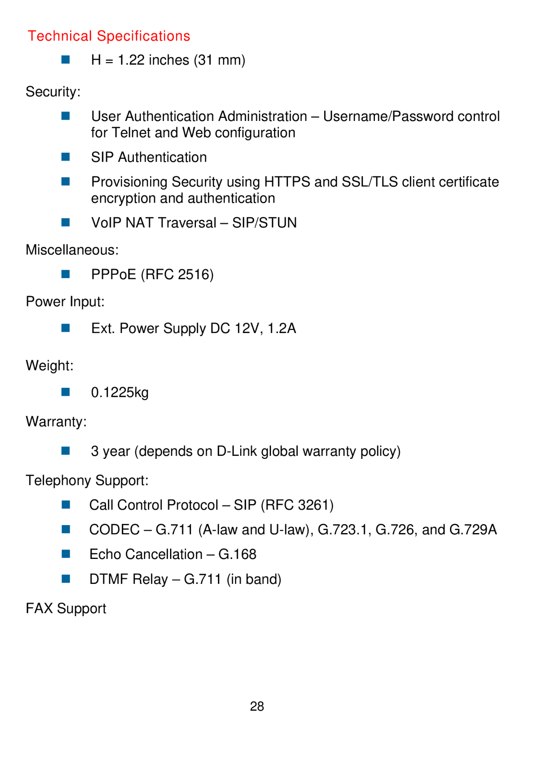 D-Link DVG-2001S manual Technical Specifications 