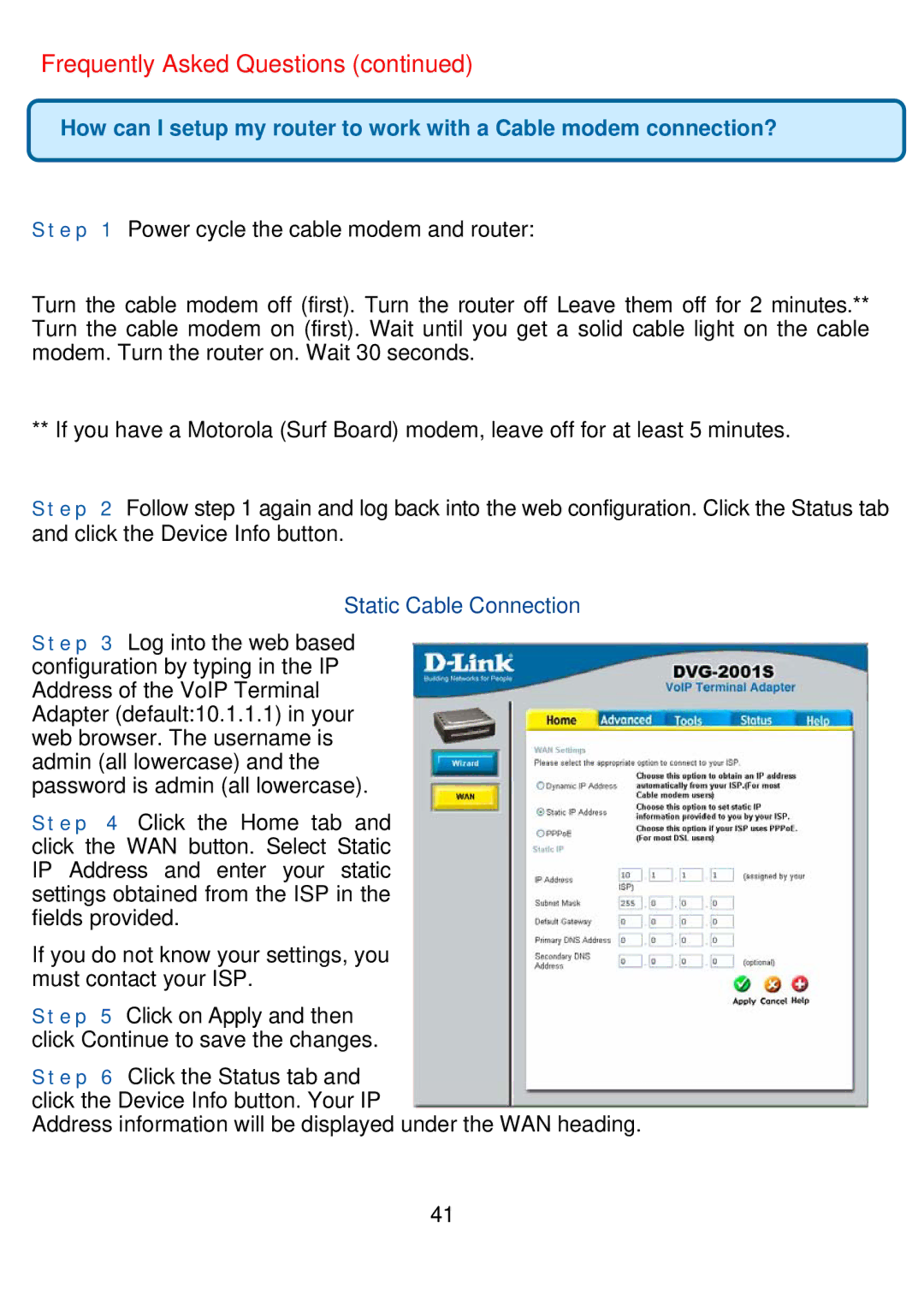 D-Link DVG-2001S manual Frequently Asked Questions 