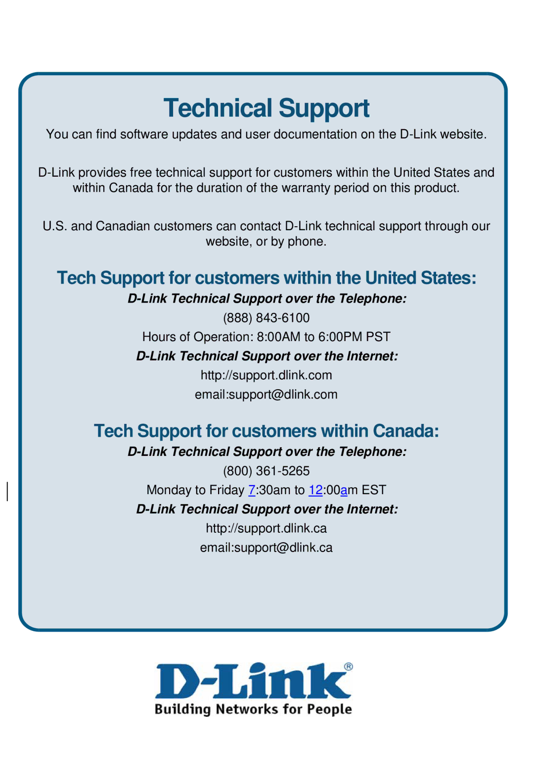 D-Link DVG-2001S manual Technical Support 