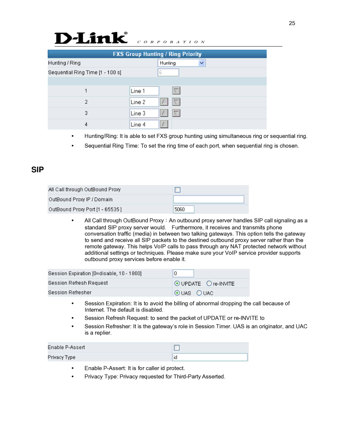 D-Link DVG-2032S user manual Sip 