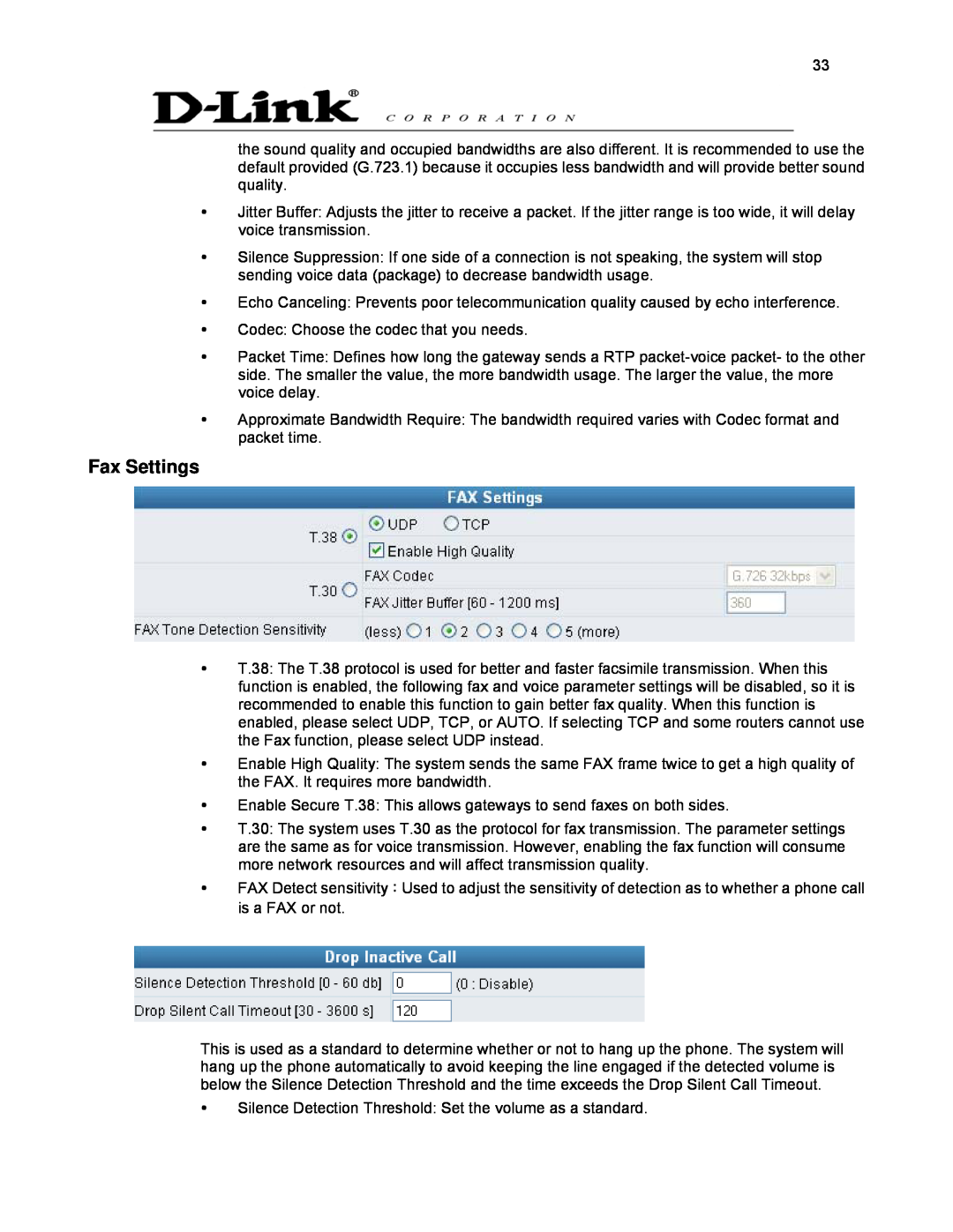 D-Link DVG-2032S user manual Fax Settings 