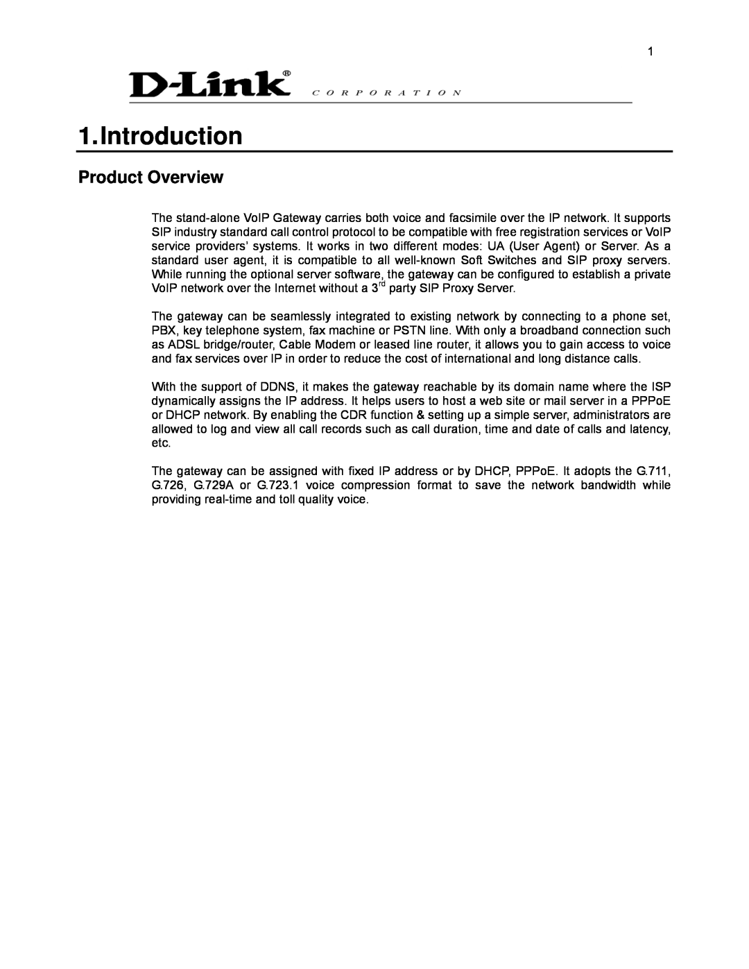 D-Link DVG-2032S user manual Introduction, Product Overview 