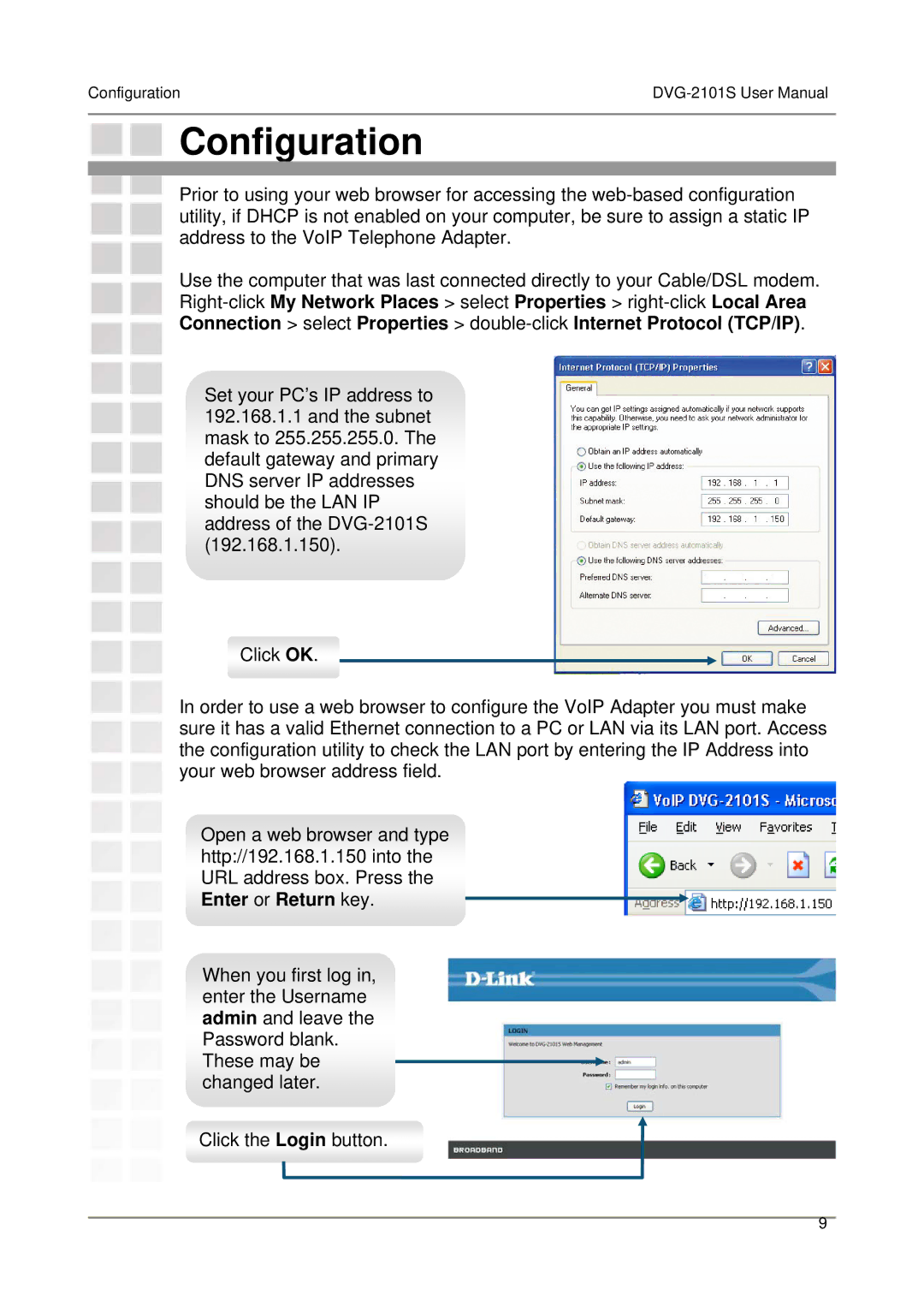 D-Link DVG-2101S user manual Configuration, Enter or Return key 