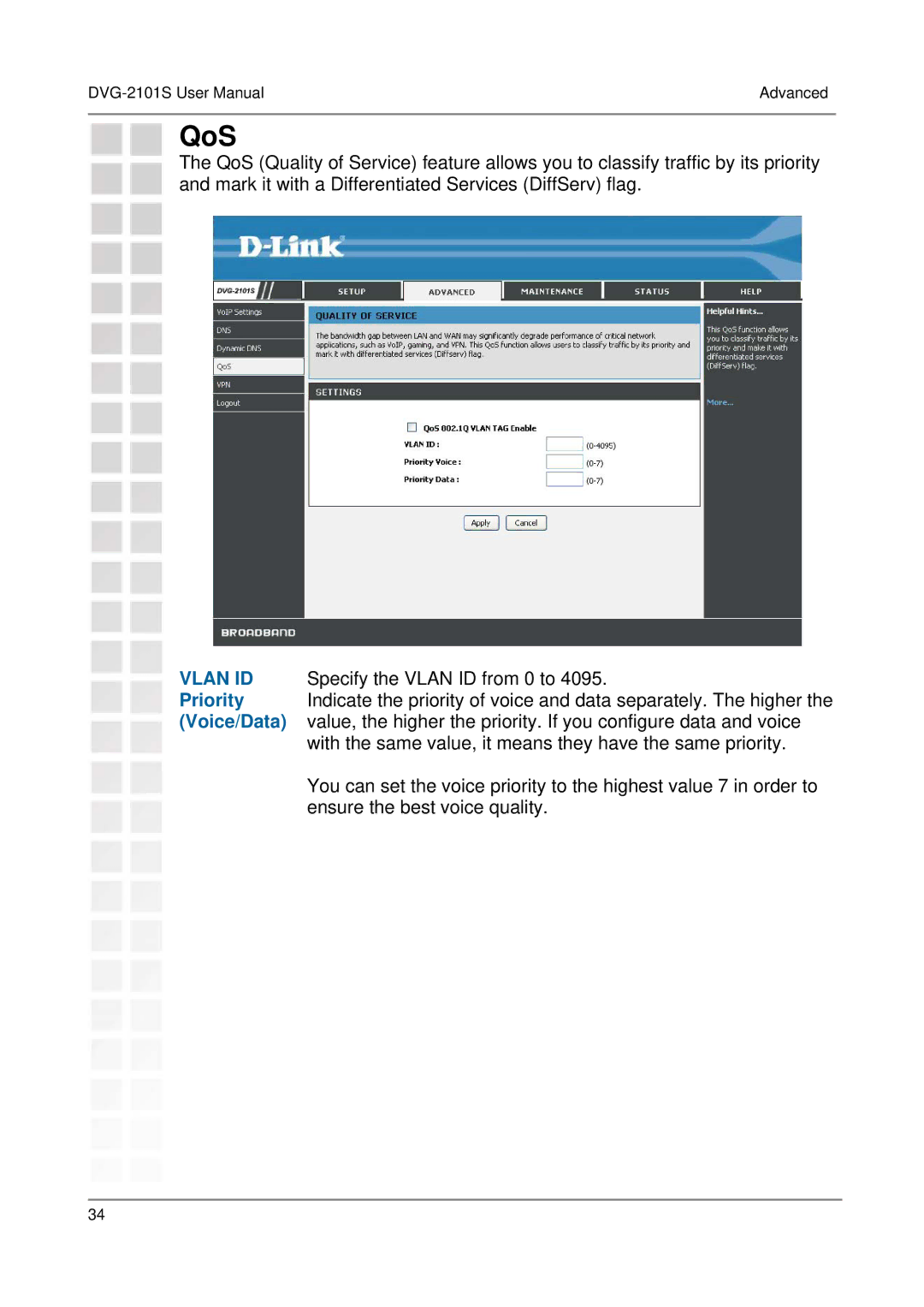 D-Link DVG-2101S user manual QoS 