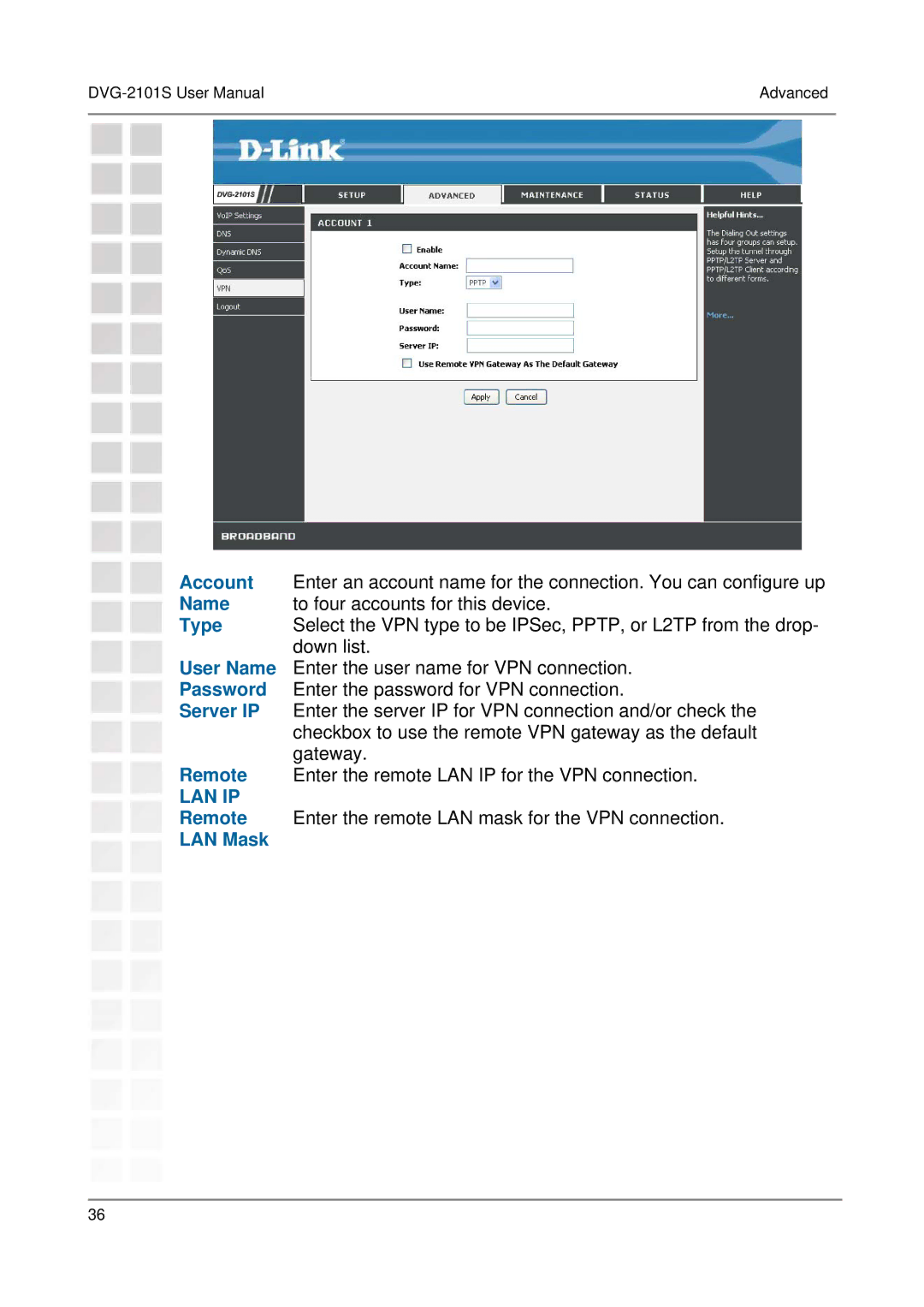 D-Link DVG-2101S user manual LAN Mask 