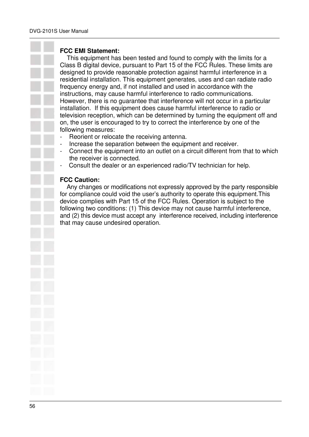 D-Link DVG-2101S user manual FCC EMI Statement, FCC Caution 