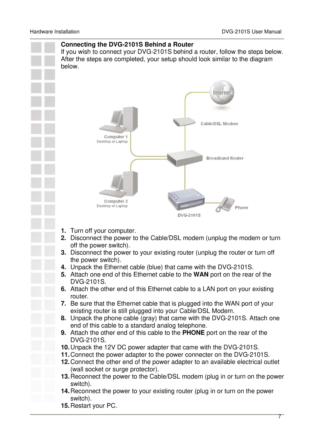 D-Link user manual Connecting the DVG-2101S Behind a Router 