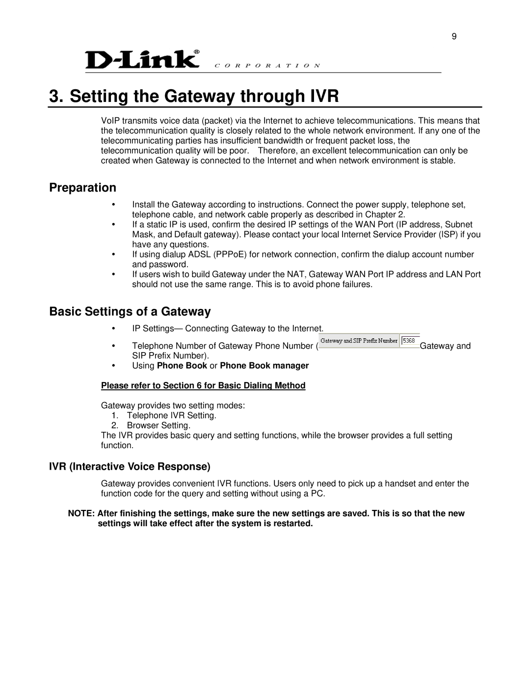 D-Link DVG-6008S user manual Preparation, Basic Settings of a Gateway, IVR Interactive Voice Response 