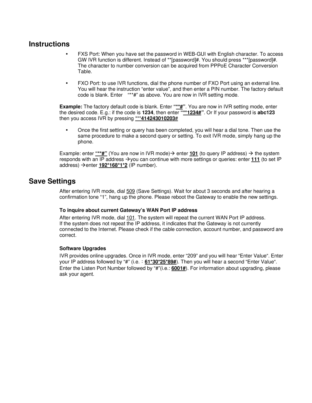 D-Link DVG-6008S Instructions, Save Settings, To inquire about current Gateway’s WAN Port IP address, Software Upgrades 