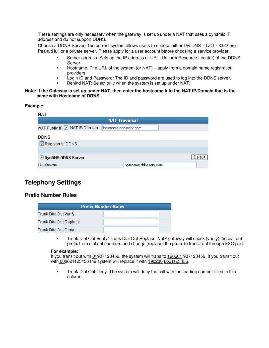 D-Link DVG-6008S user manual Telephony Settings, Prefix Number Rules, Example, For example 