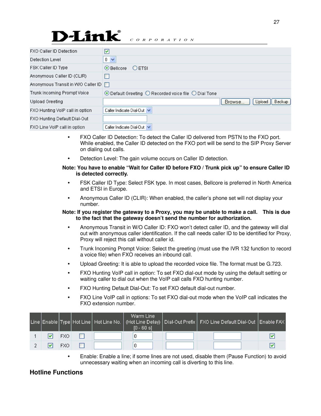 D-Link DVG-6008S user manual Hotline Functions 