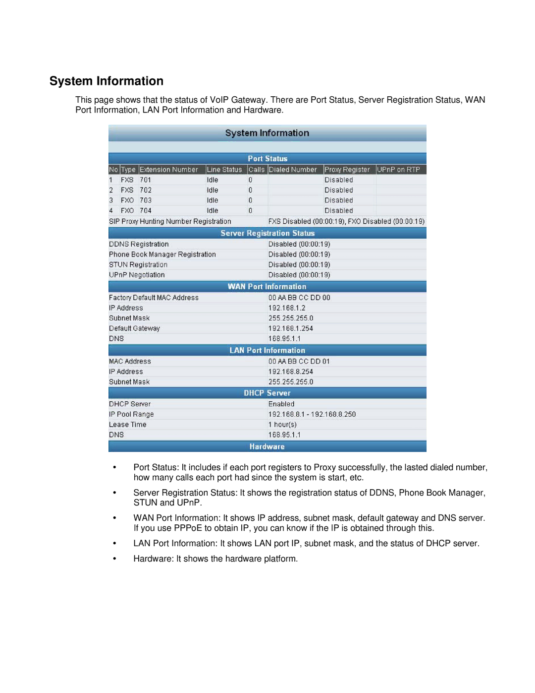 D-Link DVG-6008S user manual System Information 