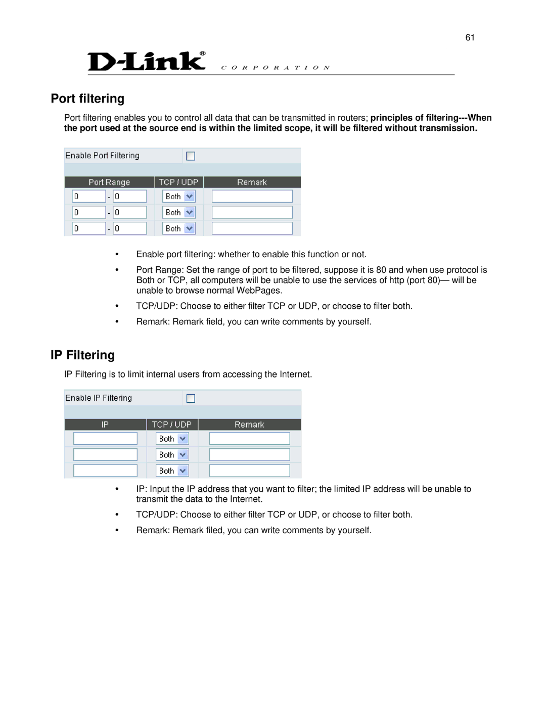 D-Link DVG-6008S user manual Port filtering, IP Filtering 