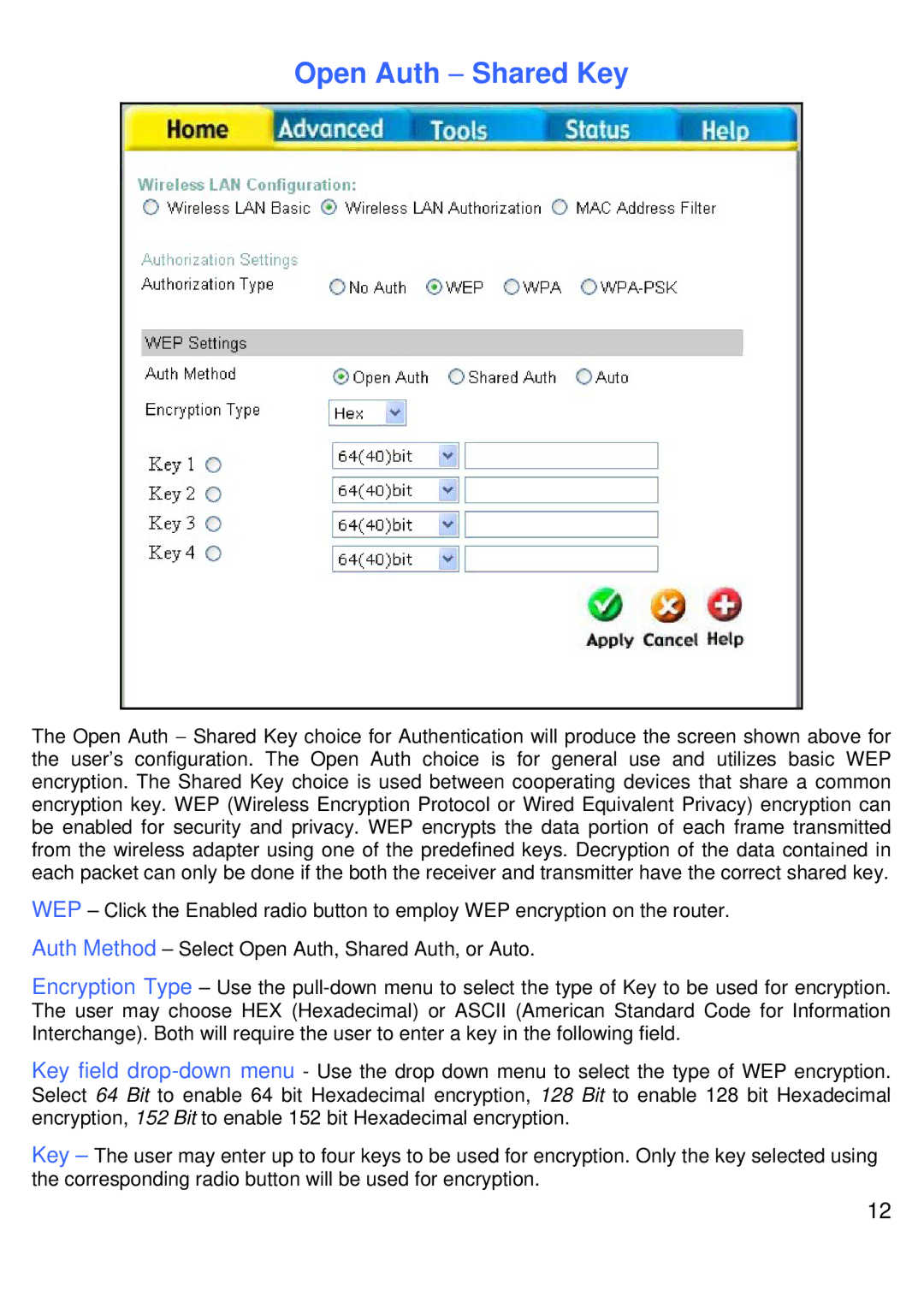 D-Link DVG-G1402S manual Open Auth − Shared Key 