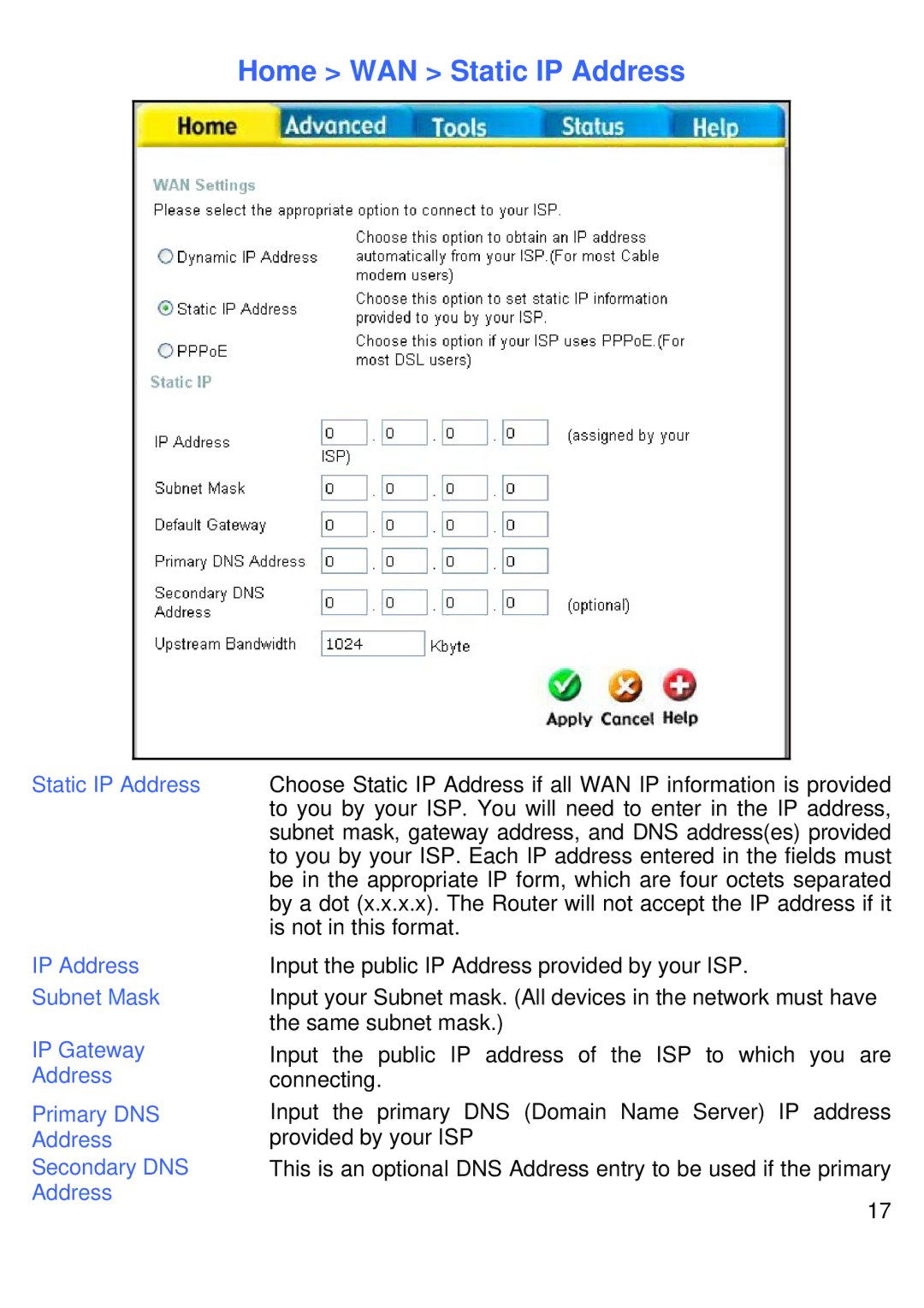 D-Link DVG-G1402S manual Home WAN Static IP Address 