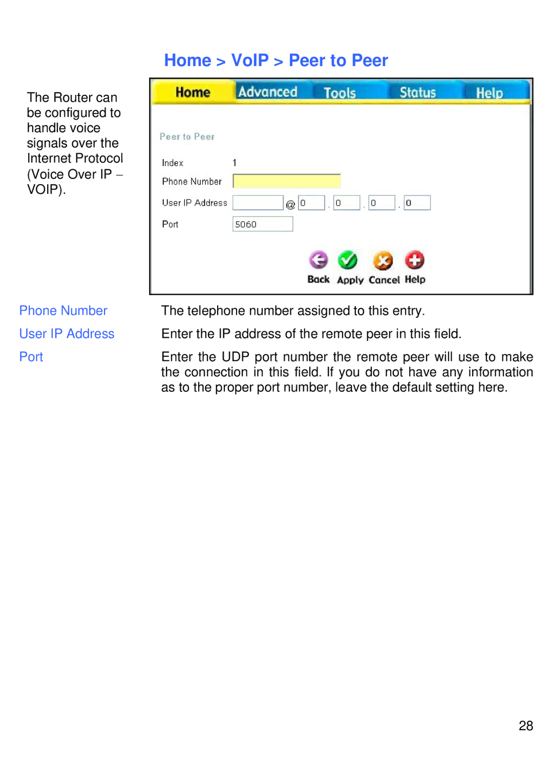 D-Link DVG-G1402S manual Home VoIP Peer to Peer, User IP Address 