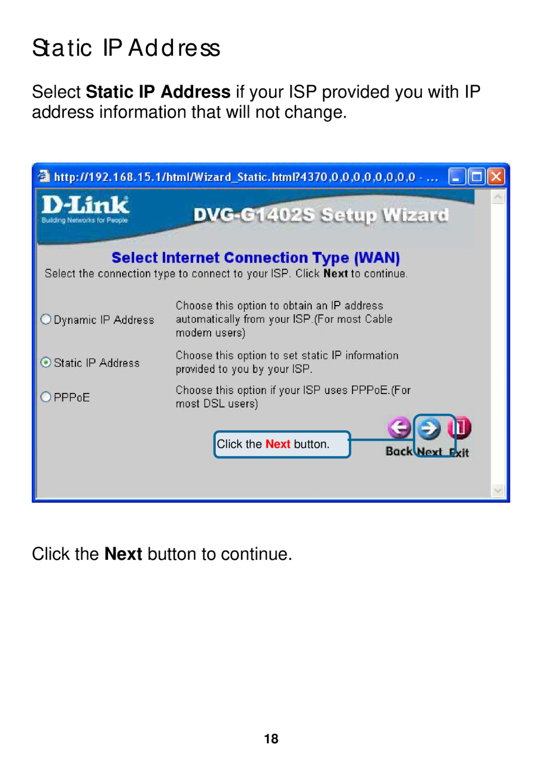 D-Link DVG-G1402S specifications Static IP Address 