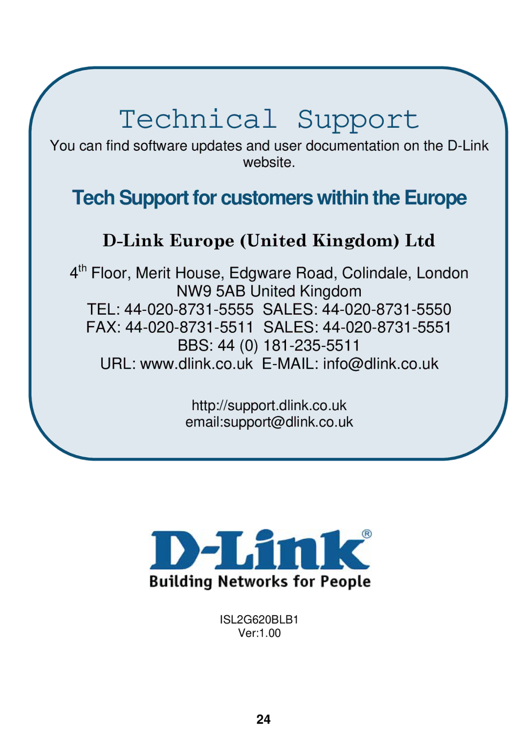 D-Link DVG-G1402S specifications Technical Support 