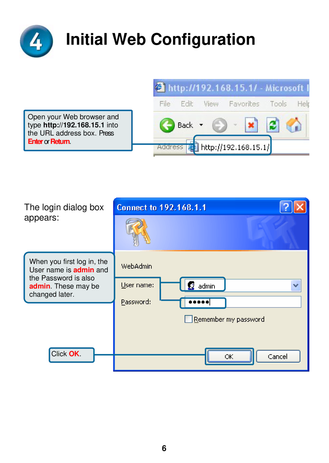 D-Link DVG-G1402S specifications Initial Web Configuration 