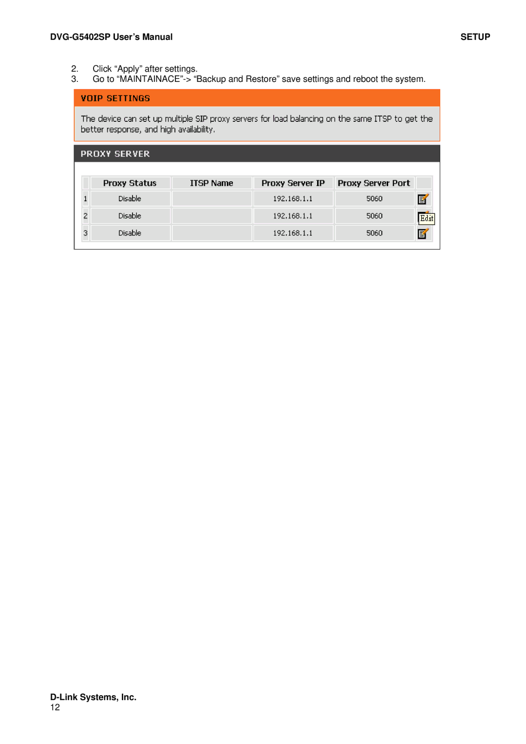 D-Link DVG-G5402SP user manual Setup 