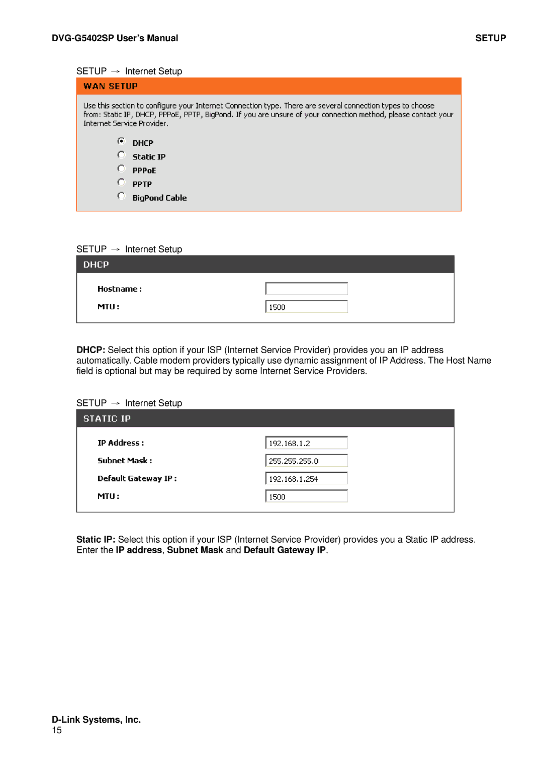 D-Link DVG-G5402SP user manual Setup 