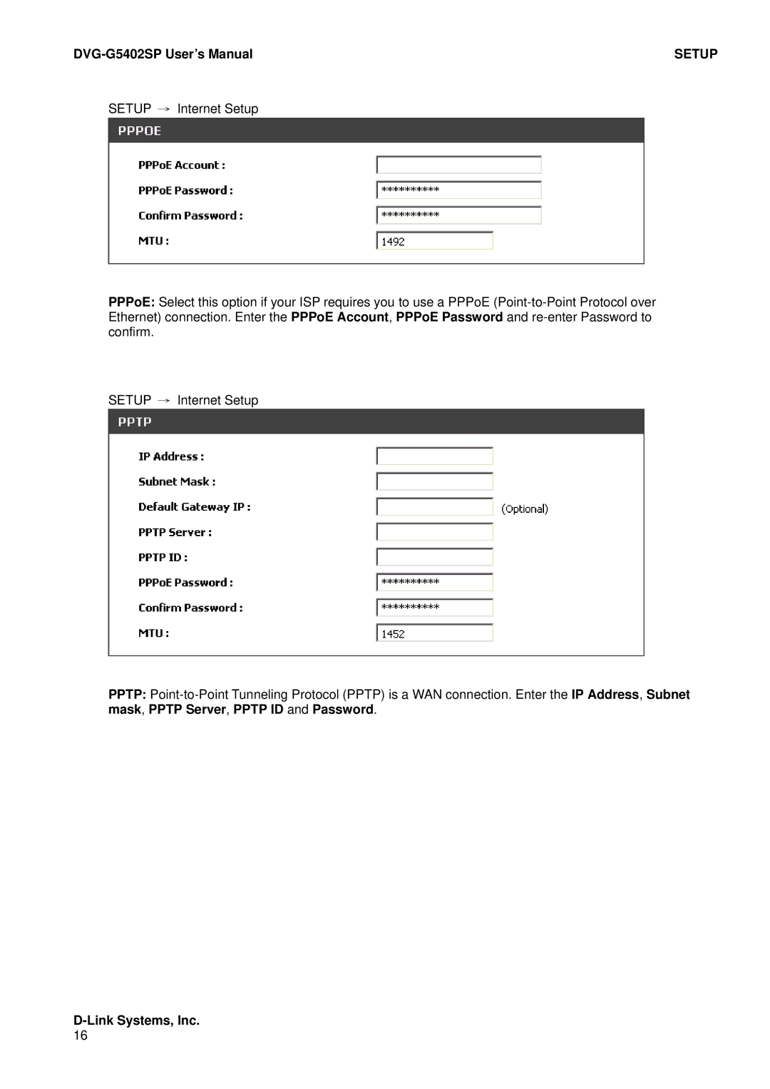 D-Link DVG-G5402SP user manual Setup 