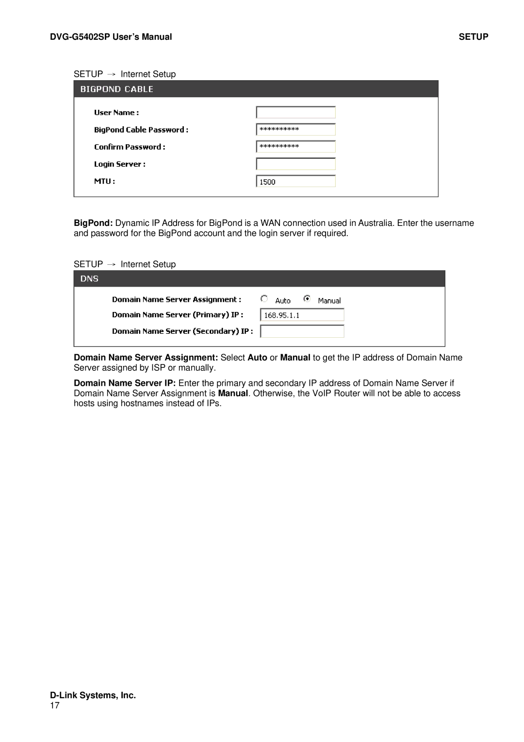 D-Link DVG-G5402SP user manual Setup 