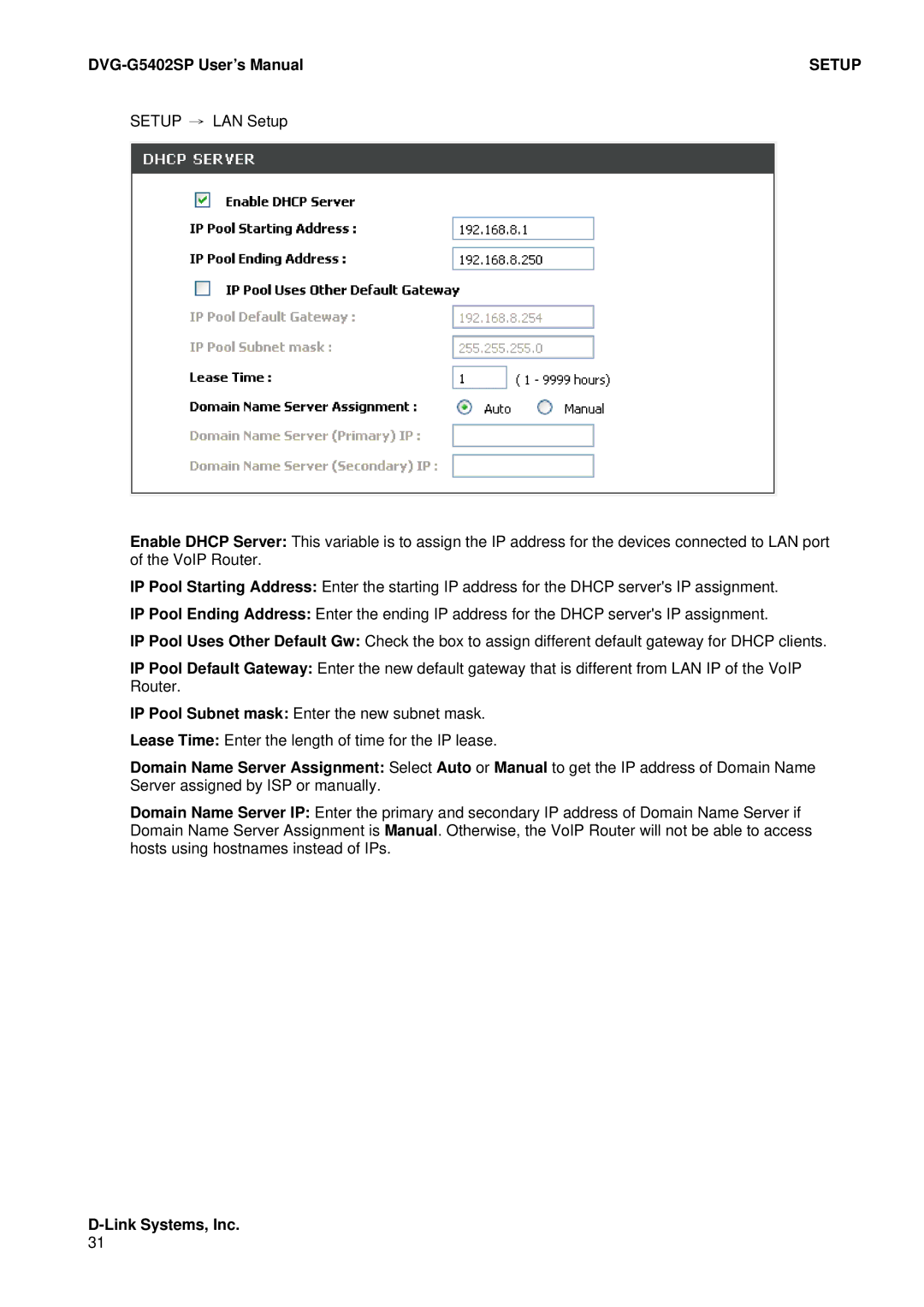 D-Link DVG-G5402SP user manual Setup 