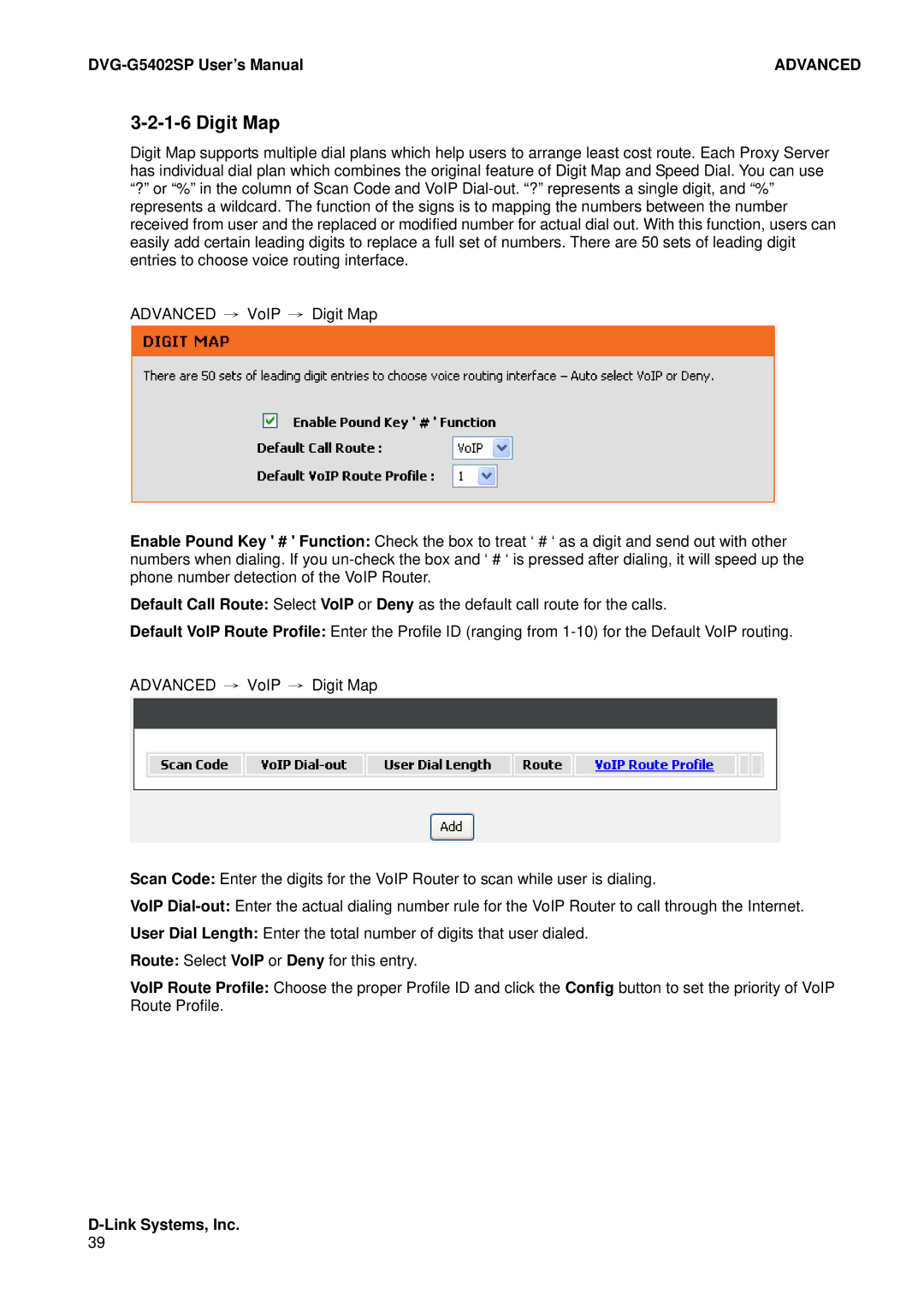 D-Link DVG-G5402SP user manual Digit Map 