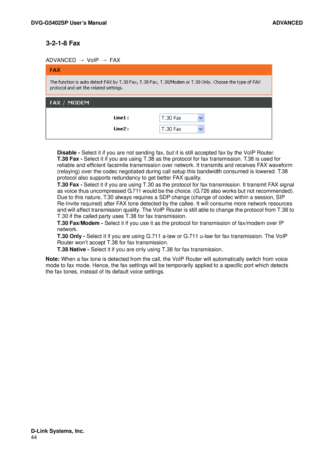 D-Link DVG-G5402SP user manual 1-8 Fax 