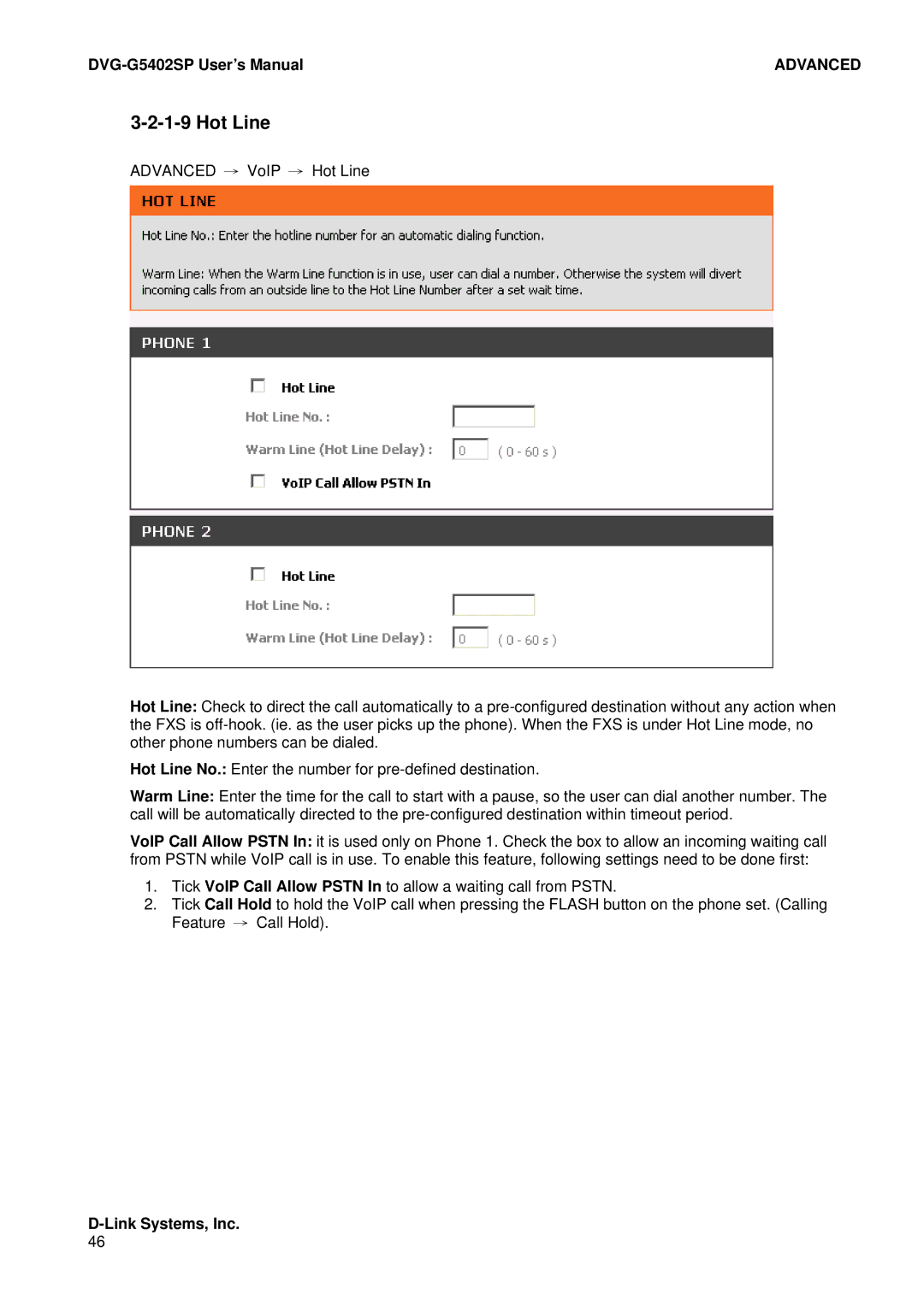 D-Link DVG-G5402SP user manual Hot Line 