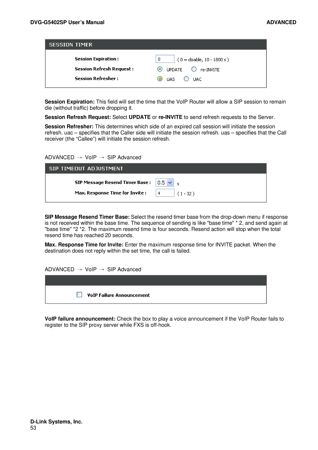 D-Link DVG-G5402SP user manual Advanced 