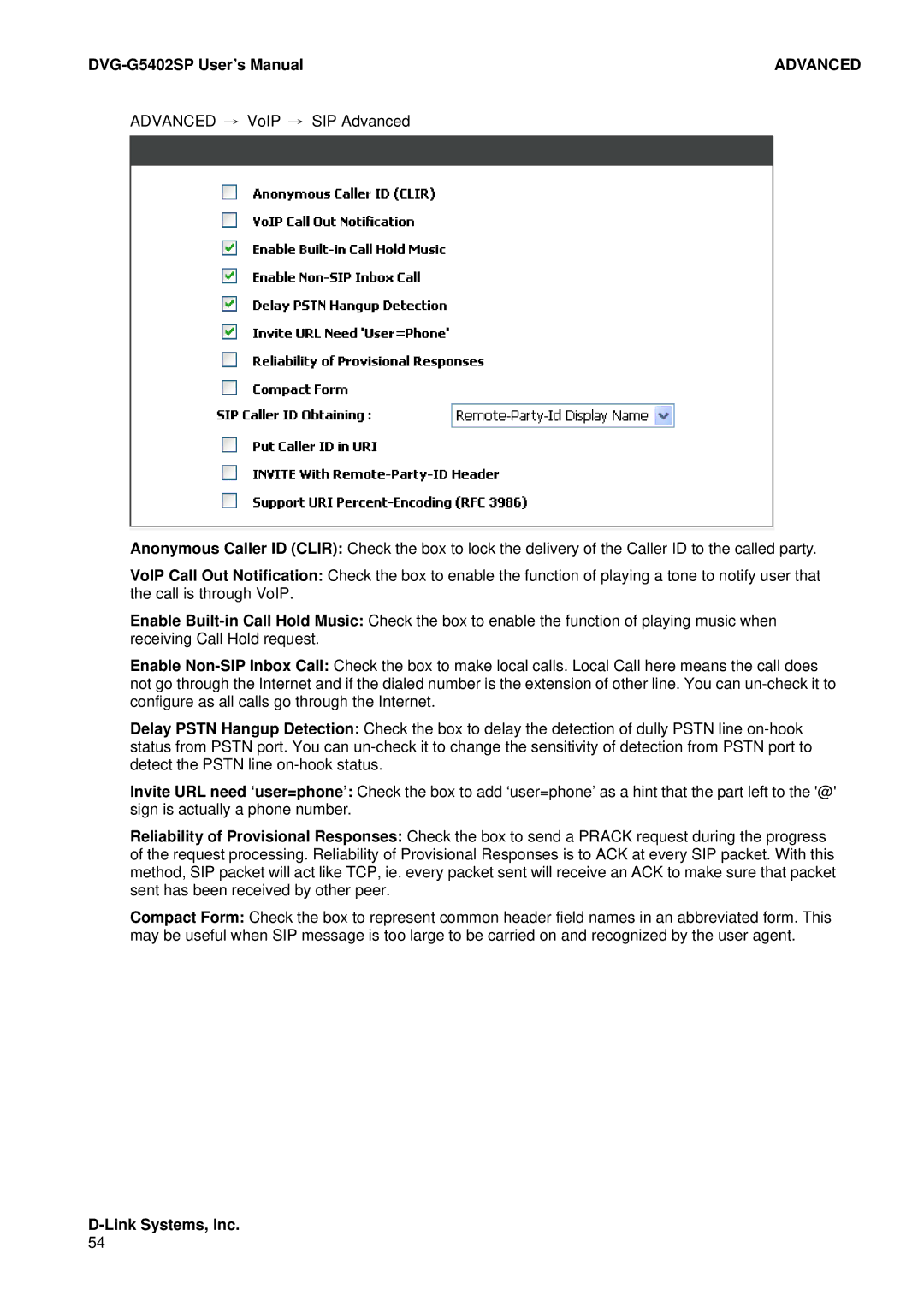 D-Link DVG-G5402SP user manual Advanced 