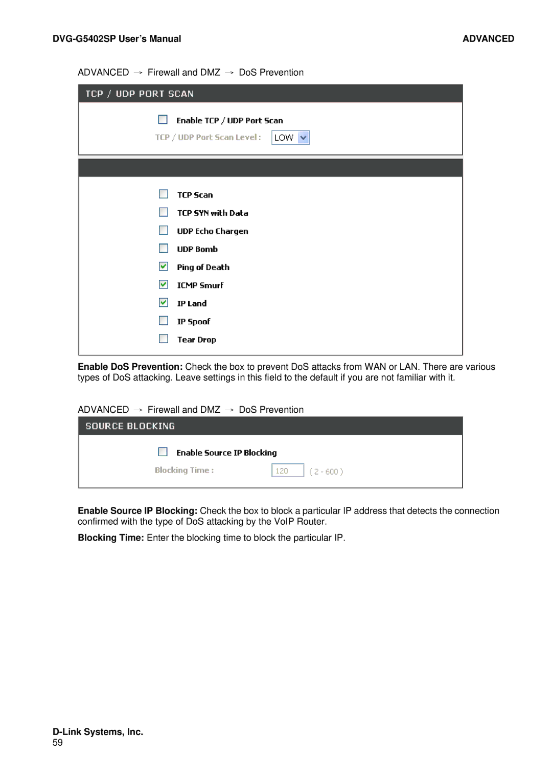 D-Link DVG-G5402SP user manual Advanced 