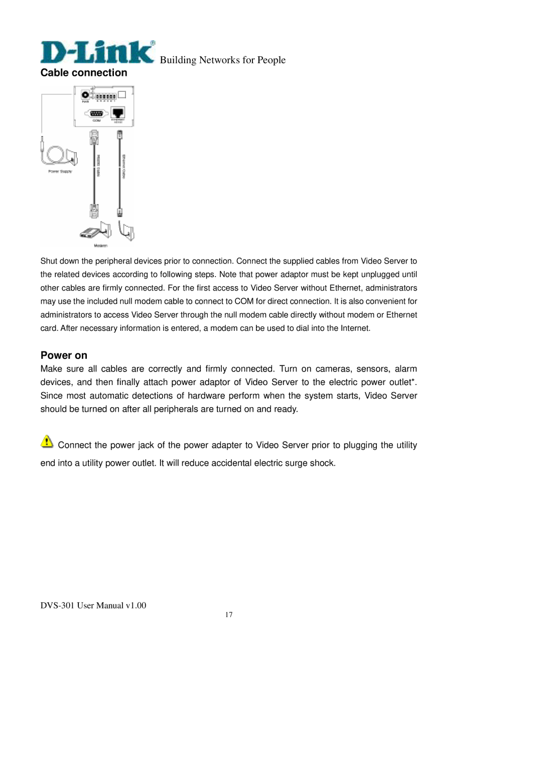 D-Link DVS-301 user manual Cable connection 