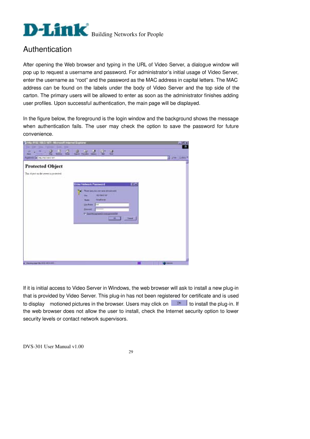 D-Link DVS-301 user manual Authentication 