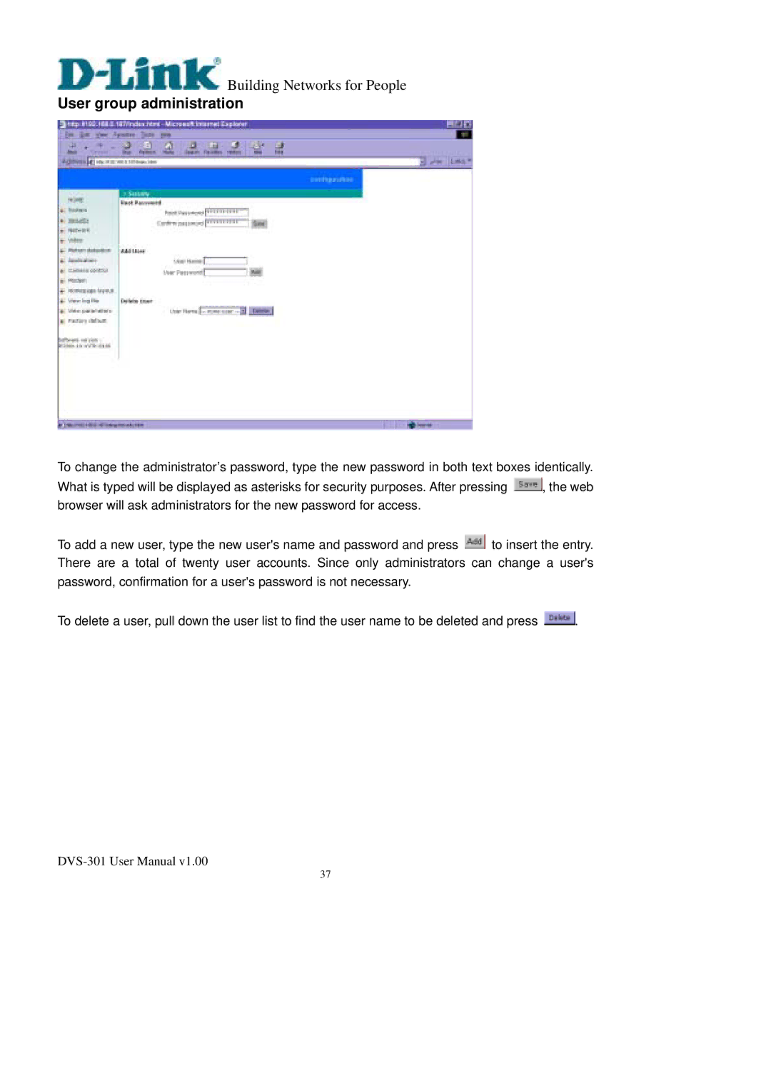 D-Link DVS-301 user manual User group administration 