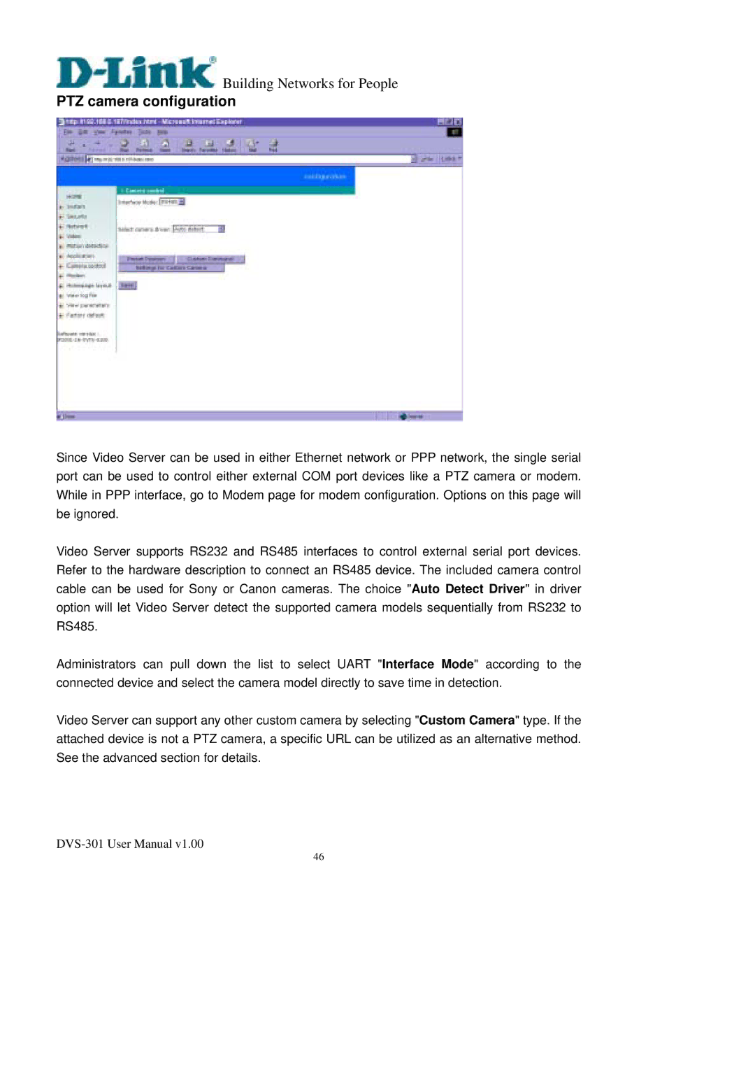 D-Link DVS-301 user manual PTZ camera configuration 