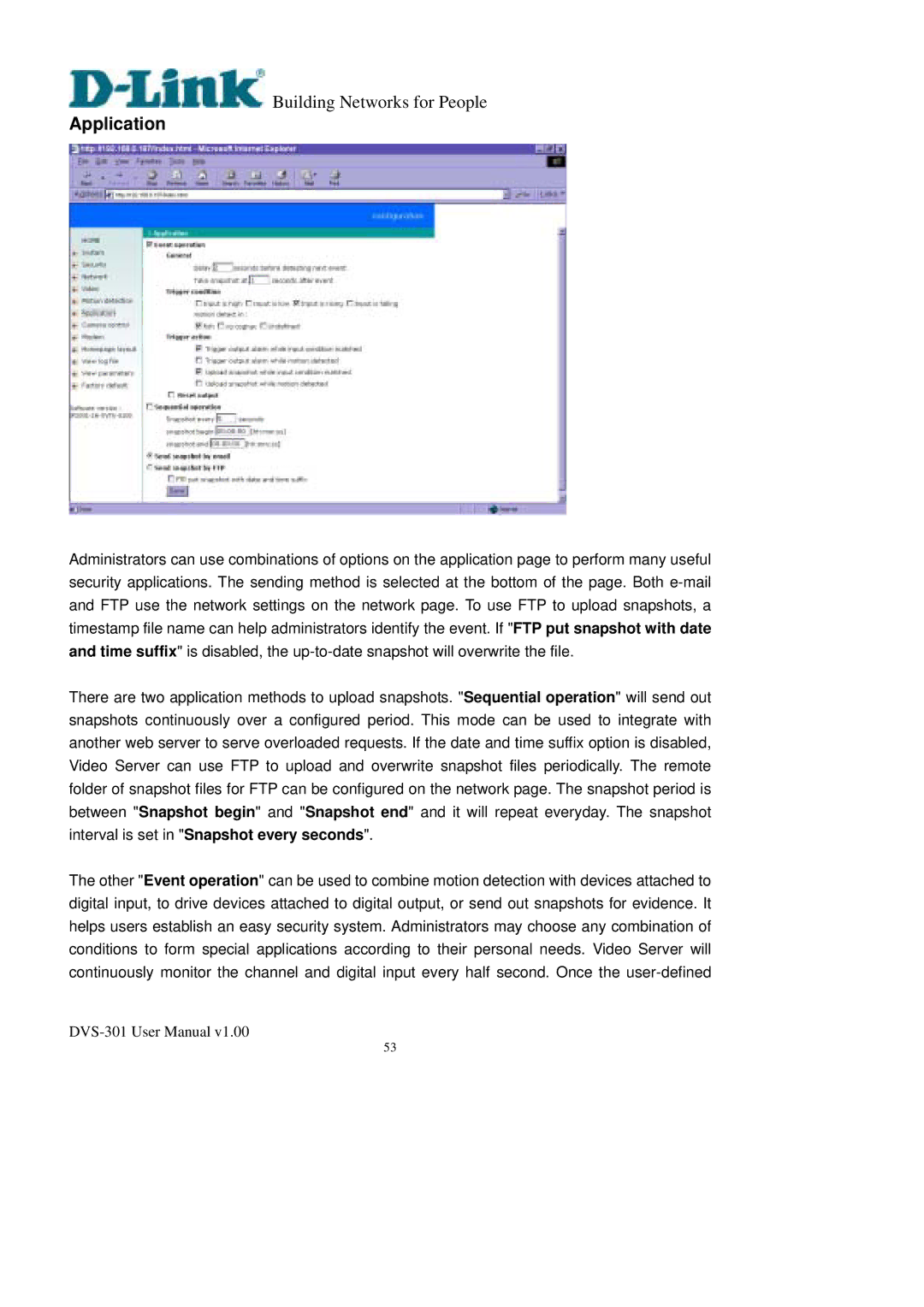 D-Link DVS-301 user manual Application 