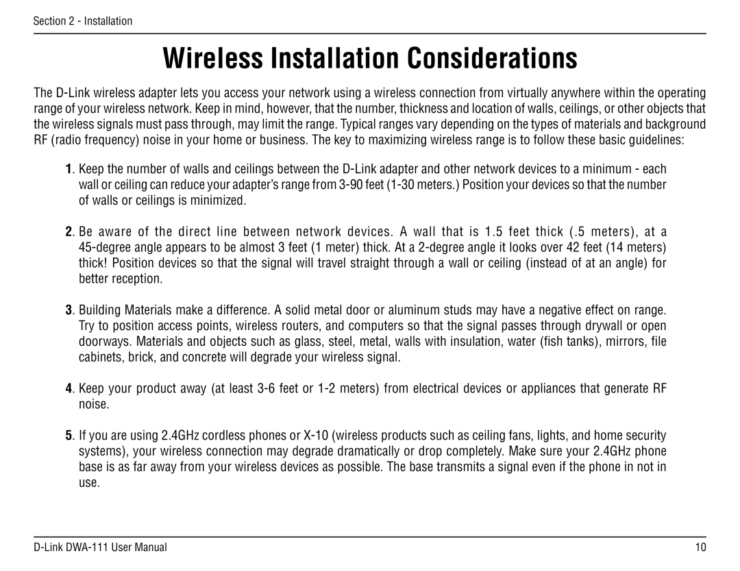 D-Link DWA-111 manual Wireless Installation Considerations 